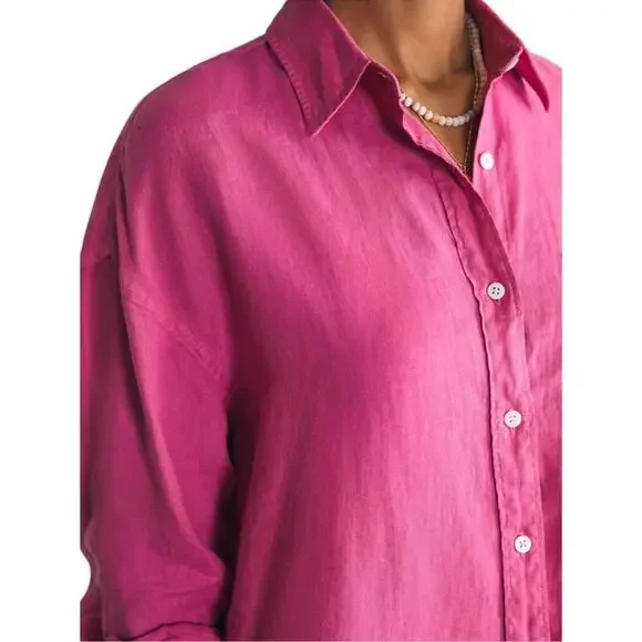 Faherty Laguna Linen Relaxed Shirt in Cone Flower - Picture 4 of 13